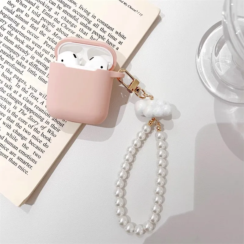 For apple AirPods 4 Pro 2 Case Cover New Pink Silicone Earphone Case For AirPods 1 2 3  Box Cute Cloud Pearl Chain Keychain