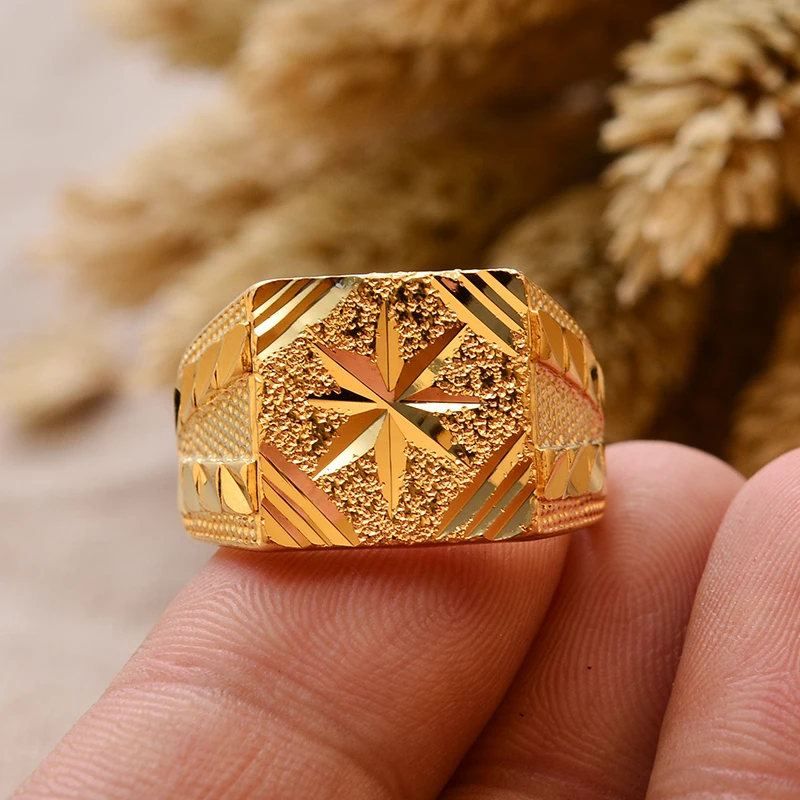 Dubai Ethiopia Gold Color Ring for man Arab Ring Copper Jewelry Middle Eastern Israel/Iraq/Oman Ring Gift