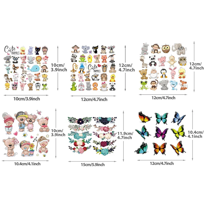 6 Sheet Small Flowers & Butterfly Animals Pattern Heat Transfer Stickers - Perfect for DIY Clothing & Accessories