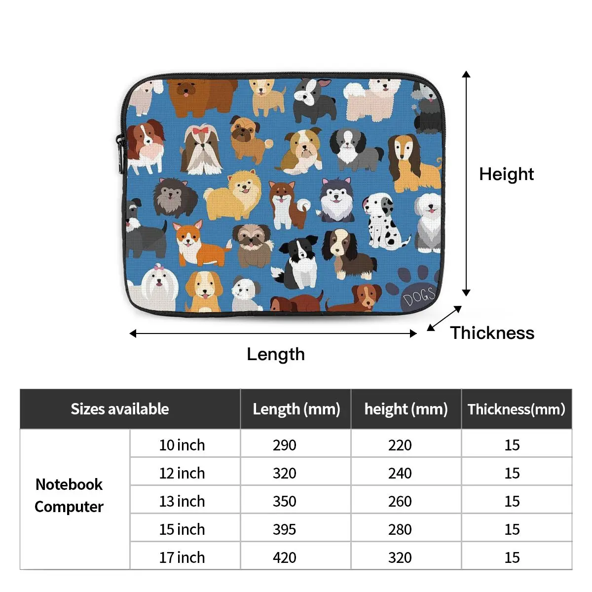 Cartoon Dog Notebook Laptop Bag Case Pouch 10 12 13 15 17 Inch For Macbook Air Pro Tablet Shockproof Case Bag