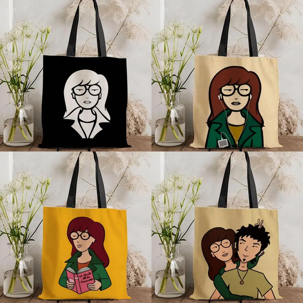 Cartoon D-Daria Storage Bags Canvas Double-Sided Print Shoulder Handbag Reusable Eco-Friendly Shopping Tote Bag
