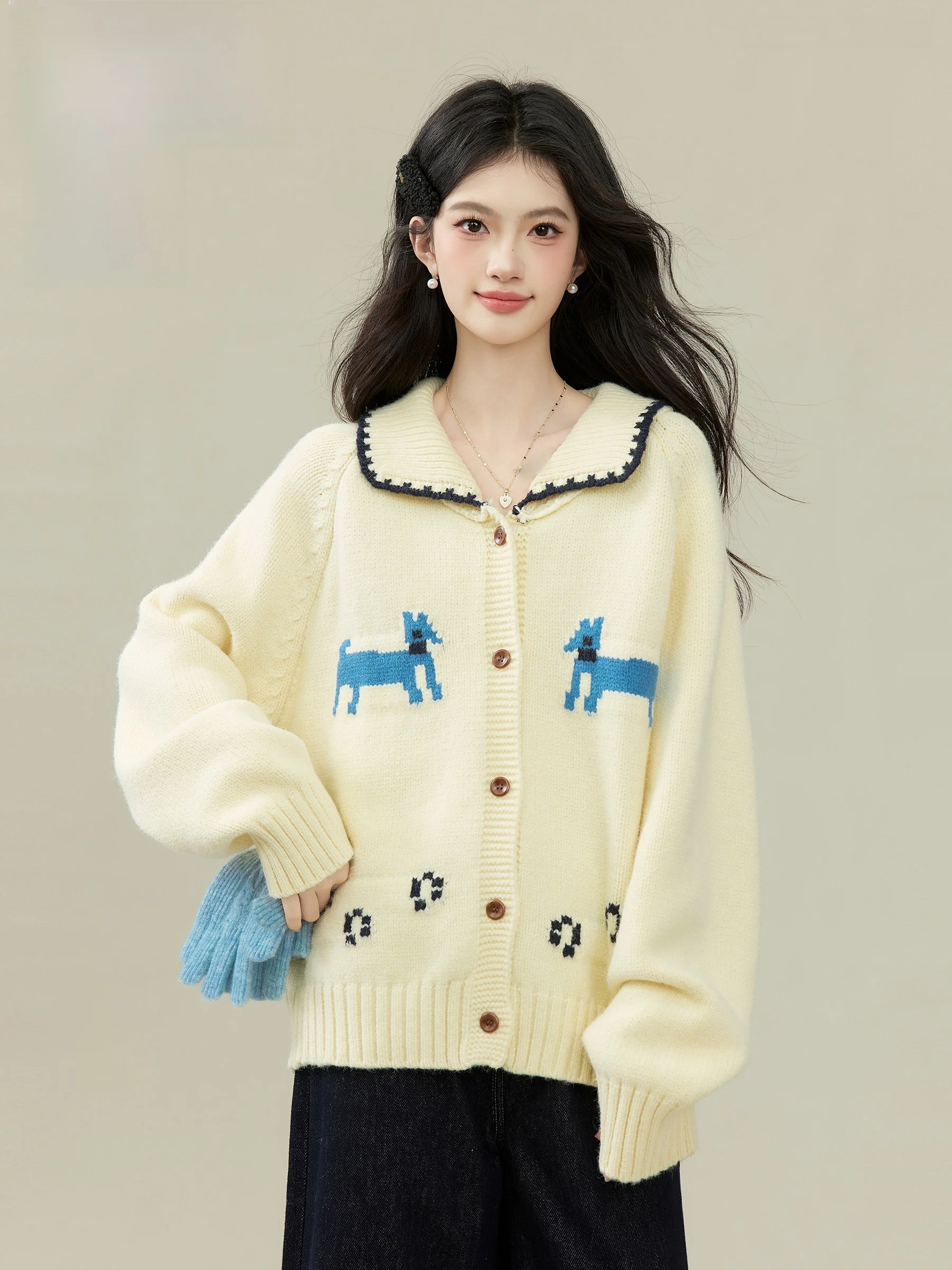 

Теплый вязаный свитер Roumi для женщин, свободный крой, осень-зима, новинка, с узором «Ленивая собака», мягкий, удобный, антистатический, простой в уходе