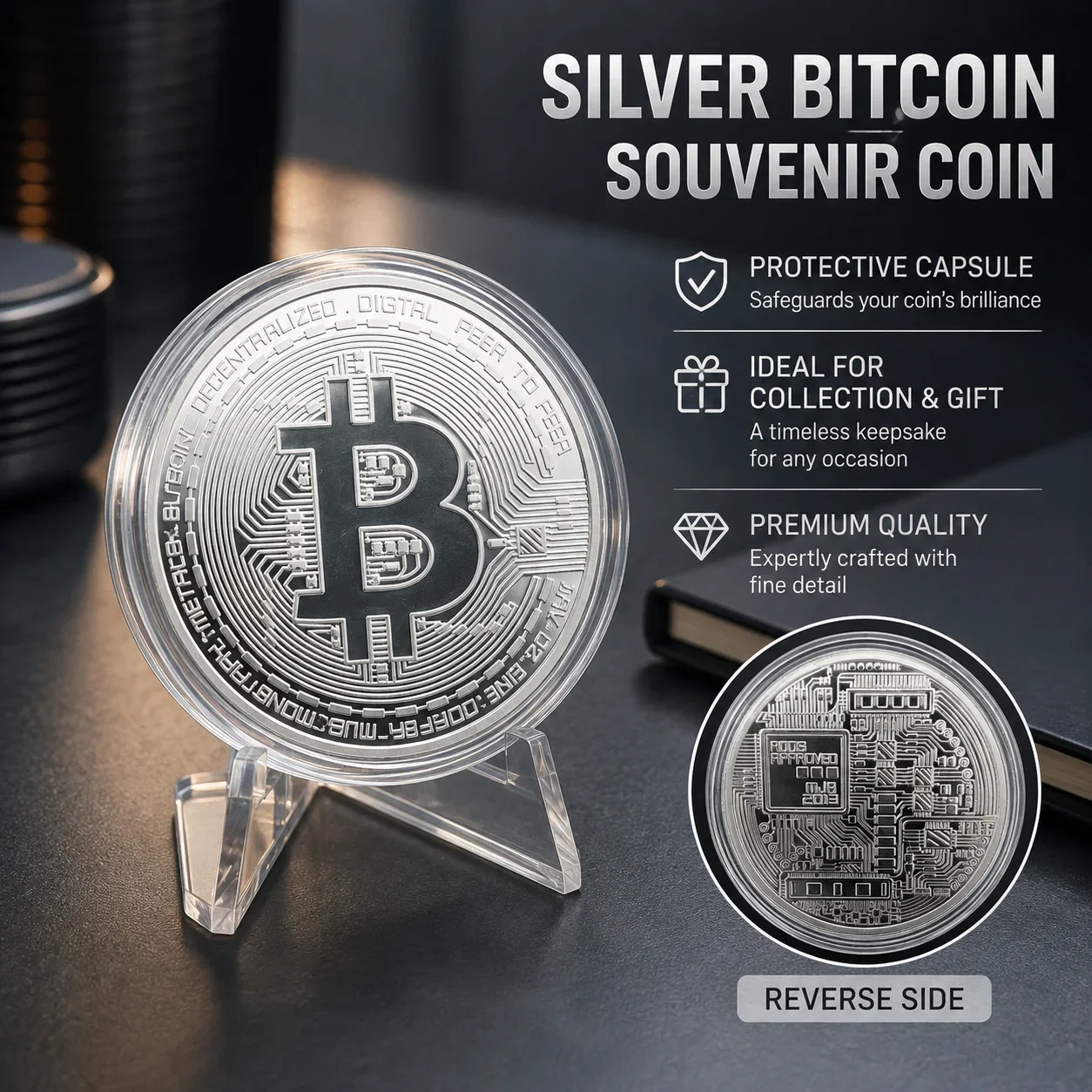 Bitcoin Coin Collectible, Gold Plated Crypto Commemorative Medal for Bitcoin Enthusiasts