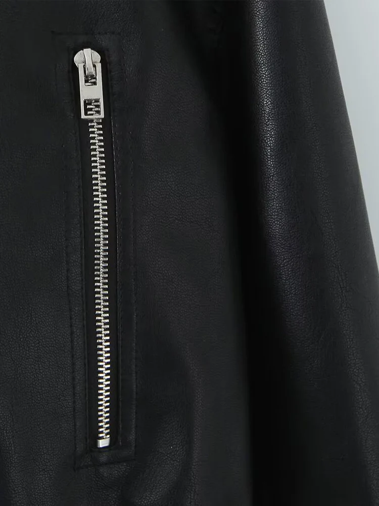 Jaqueta de couro estilo europeu e americano para mulheres primavera e outono retro solto estilo motocicleta design jaqueta com zíper