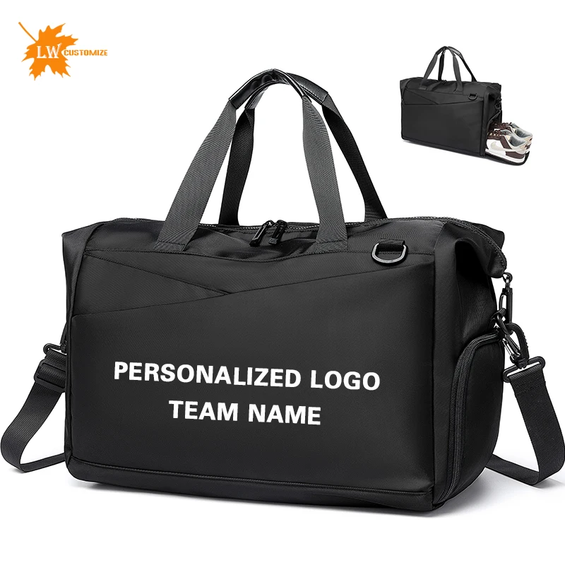 Custom logo travel bag large capacity luggage bag waterproof folding crossbody sports bag fitness bag printed name pattern