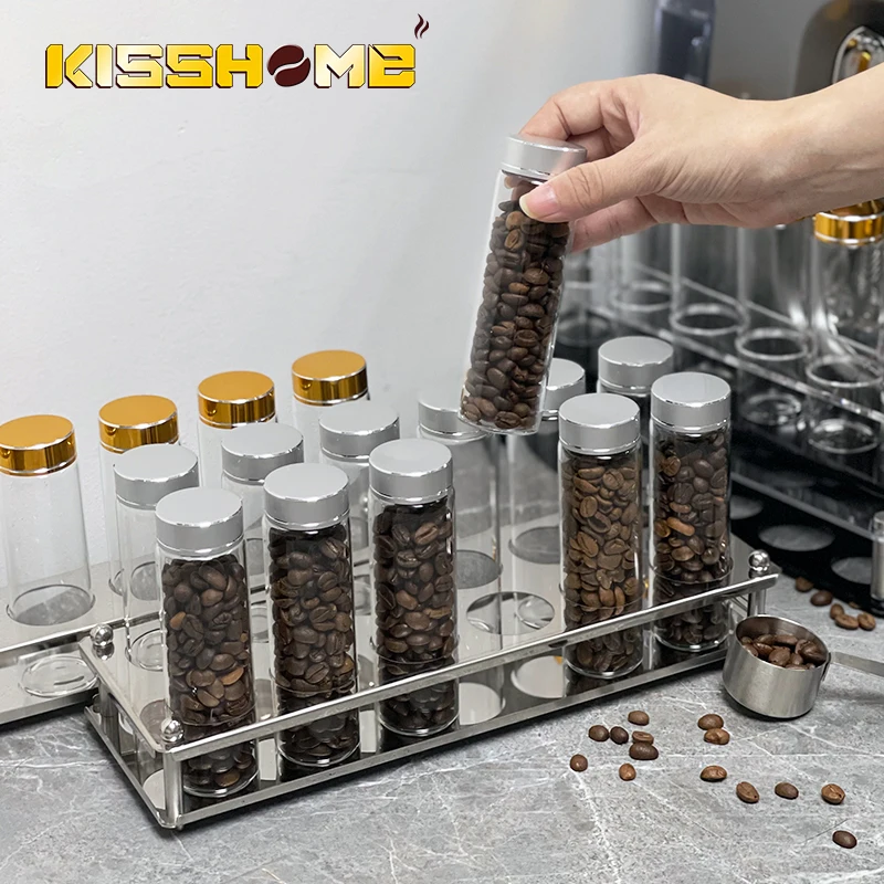 

Coffee Beans Storage Tubes Container Display Rack Glass Bottle Single Dose 30g Espresso Barista Accessories Tools Coffeware Sets