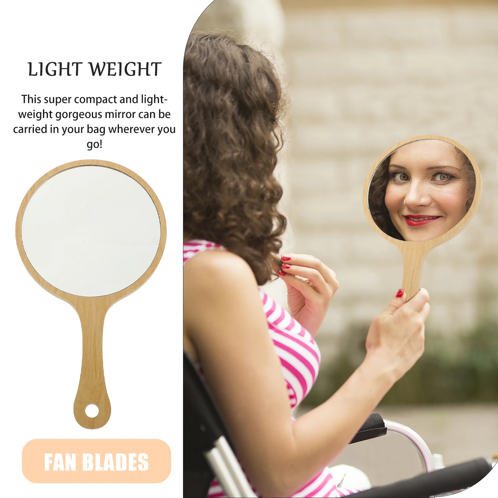 Handheld Makeup Wooden Handle Portable Round For Travel Daily Use Vintage Hand Mirror Compact Women Makeup Mirror