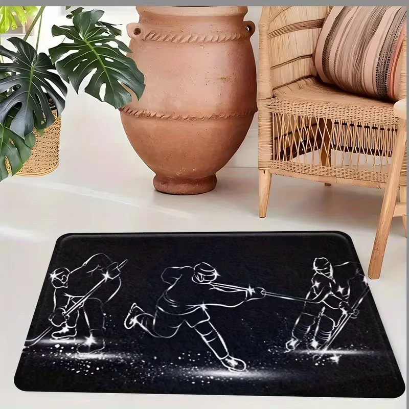 Black Floor Mat Ice Hockey Player Welcome Floor Mat Bathroom Bedroom and Home Decoration Bathroom Floor Mat Decor Floor Mat