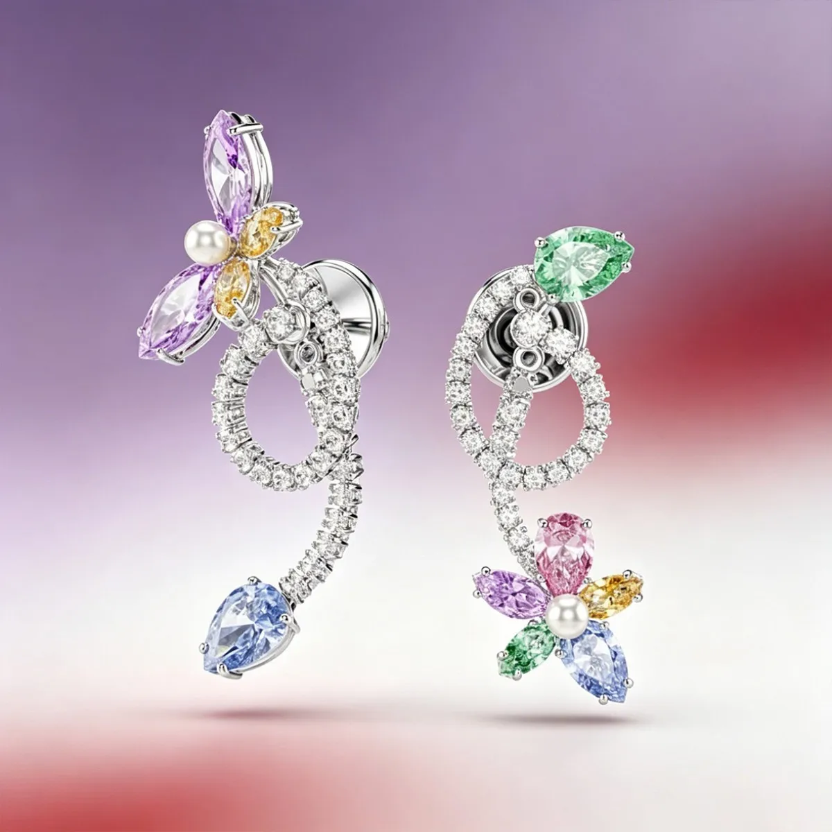 Multicolor CZ Flower Dragonfly Jewellery Set for Women