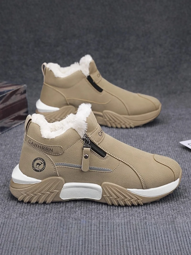 Men's Winter Thickened Fleece Lined Slip-On Work Boots Waterproof Anti-slip Snow Boots Casual Short Boot Ultra-Comfortable Wa...