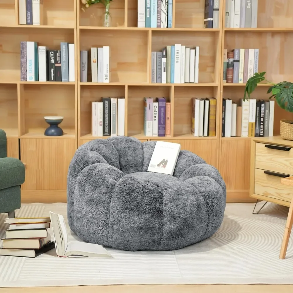 Chaise pouf moelleux avec rembourrage, chaise pouf en fausse fourrure, support à dossier bas, accoudoir pétale, adultes