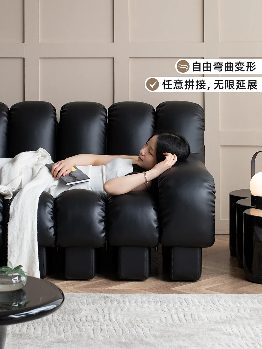 أريكة جلدية اعوج إيطالية بسيطة DS600 قوس S لين أبريل نفس النمط غرفة المعيشة السوداء وحدة القرون الوسطى طبقة مسطحة كبيرة
