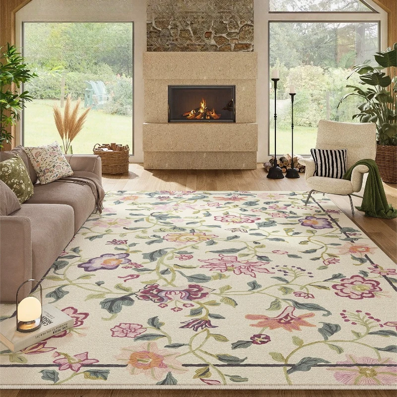 Retro Style Bedroom Decor Large Carpet Flower Pattern Carpets for Living Room Fluffy Soft Lounge Floor Mat Thick Plush Study Rug