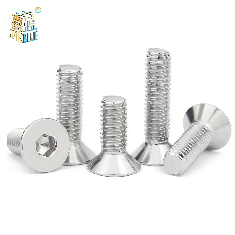 10 pcs/lot Hexagon Hex Socket Countersunk Screw Flat Head Allen Bolts M2 M3 M4 M5 M6 M8 M10 M12 M16 304 Stainless Steel DIN7991