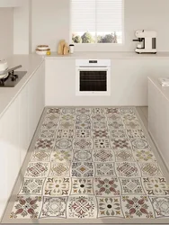 Impermeável Anti-incrustação Kitchen Door Mat, American Retro Flower, Oil-Proof, PVC Tapete, Padrão geométrico, Free-Wash, Wipeable, Cozinha