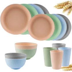 16 Pieces Wheat Straw Cutlery Set Tableware Unbreakable Kitchen Cutlery Kids Eco Friendly Dishes Eating Dinnerware Camping