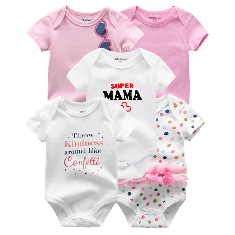 4Pcs 0-1Y Casual Baby Bodysuit Letter Cartoon Floral Print All Season Soft Cotton Unisex Short Sleeve Newborn Onesie Set