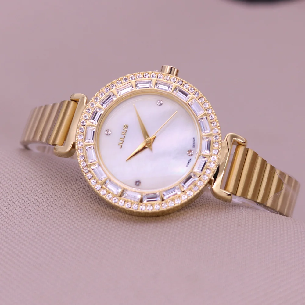 Mother-of-pearl Rhinestones Women's Watch Japan Quartz Hours Simple Fine Fashion Dress Steel Bracelet Girl Gift Julius Box