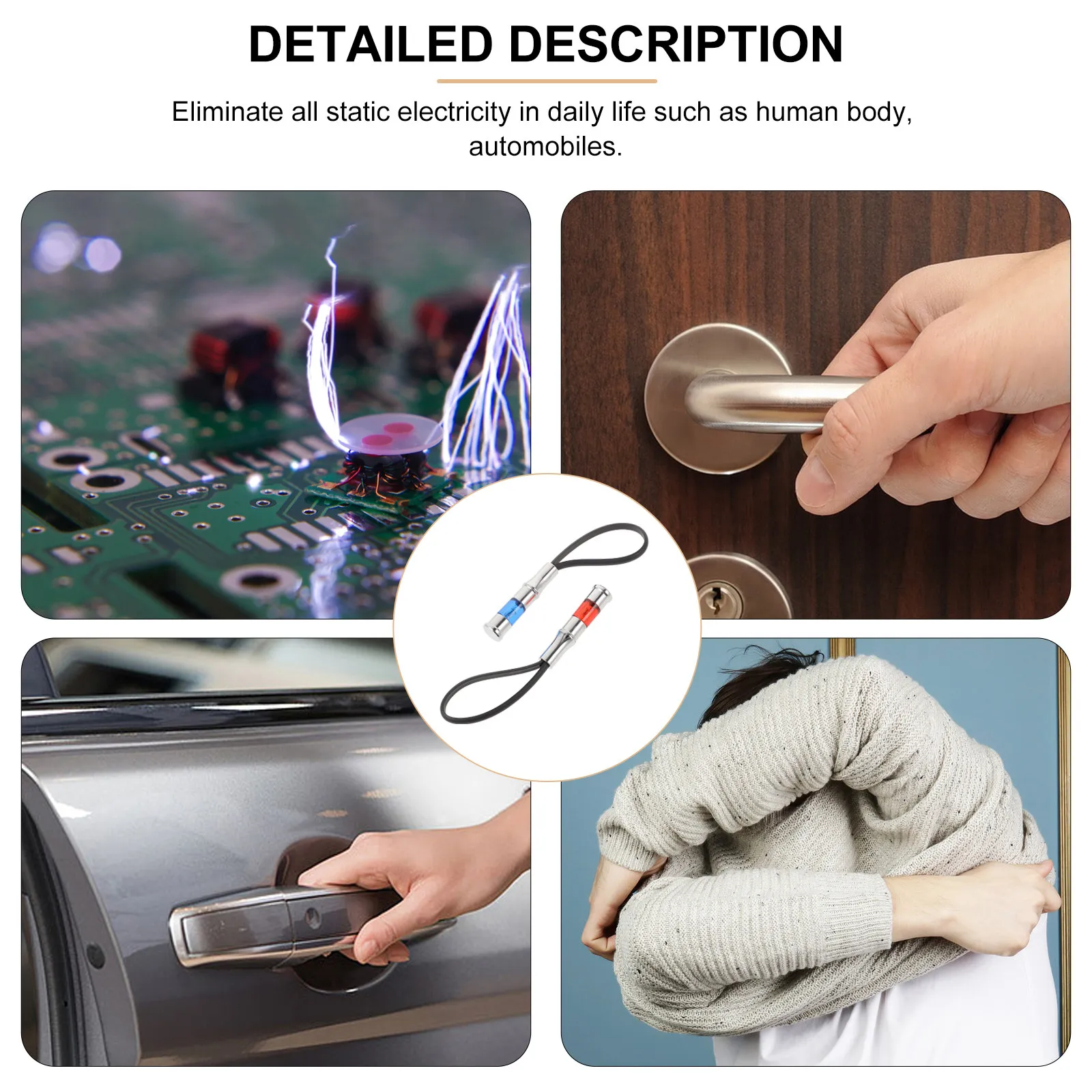 2Pcs Car Static Electrostatic Discharger Anti Static Key Ring for Vehicle Door Shock Prevention Use