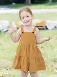 Sweet and cute foreign style cute autumn children's dress for girls Corduroy all comfortable casual skin mustard yellow sundress