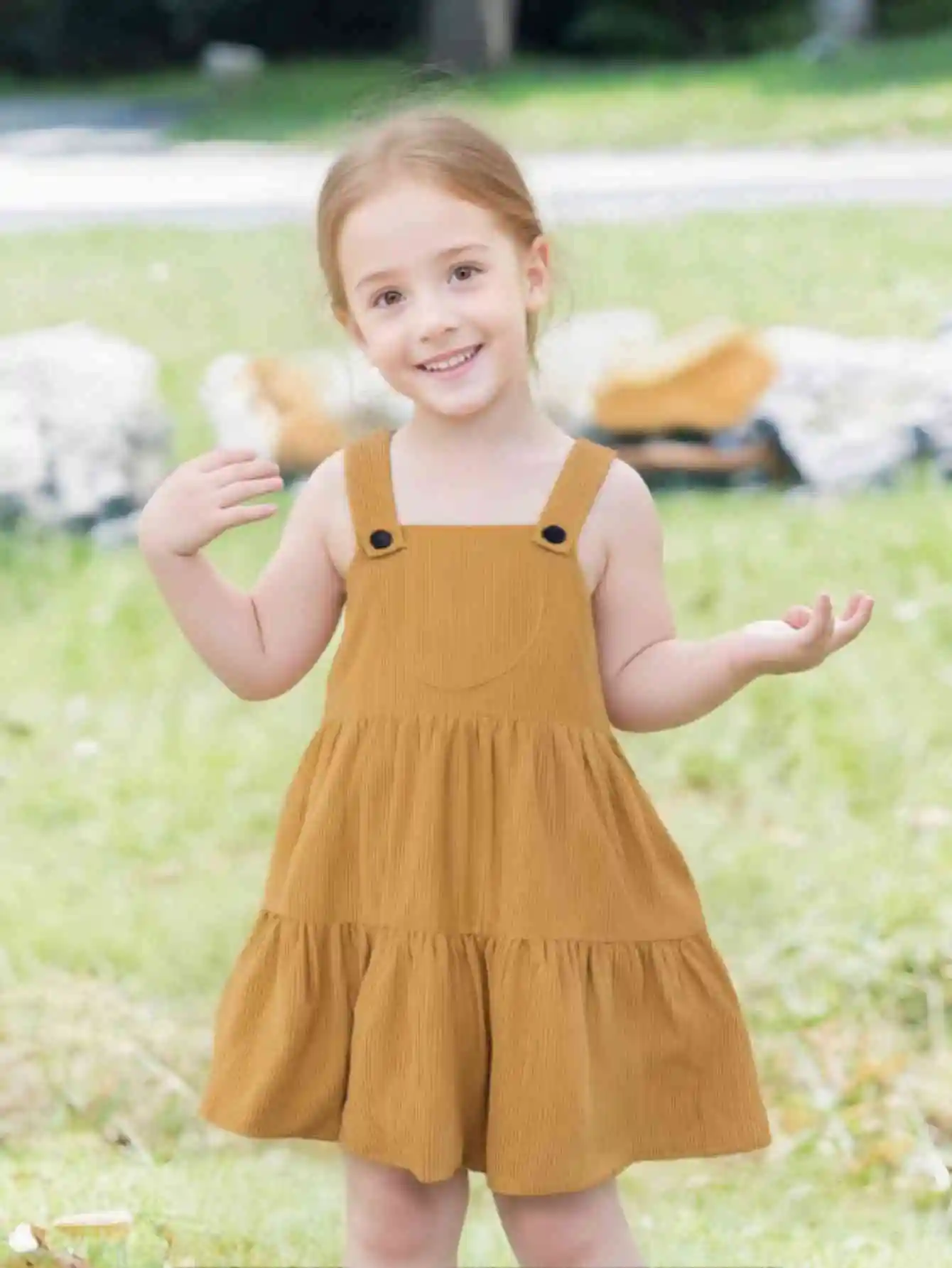 Sweet and cute foreign style cute autumn children's dress for girls Corduroy all comfortable casual skin mustard yellow sundress