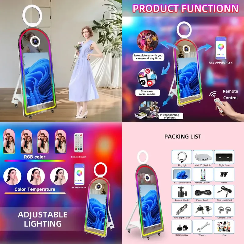2026 Inexpensive Arched Magic Mirror Photo Booth Compatible with Printer Cameras Selfie Mirror Suitable for Various Events