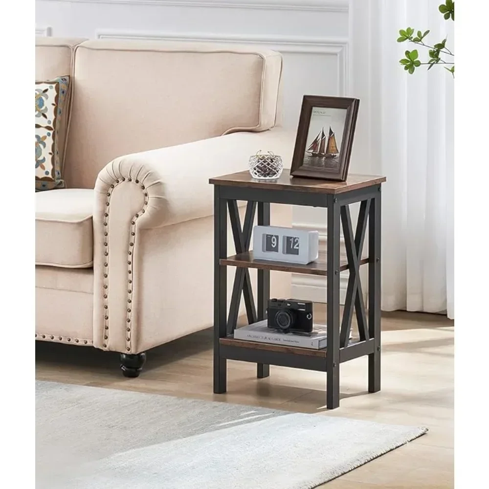 

Modern Side Nightstand with 3-Layer Storage Shelf for Small Spaces, Living Room, Bedroom, 2 Sets End Tables