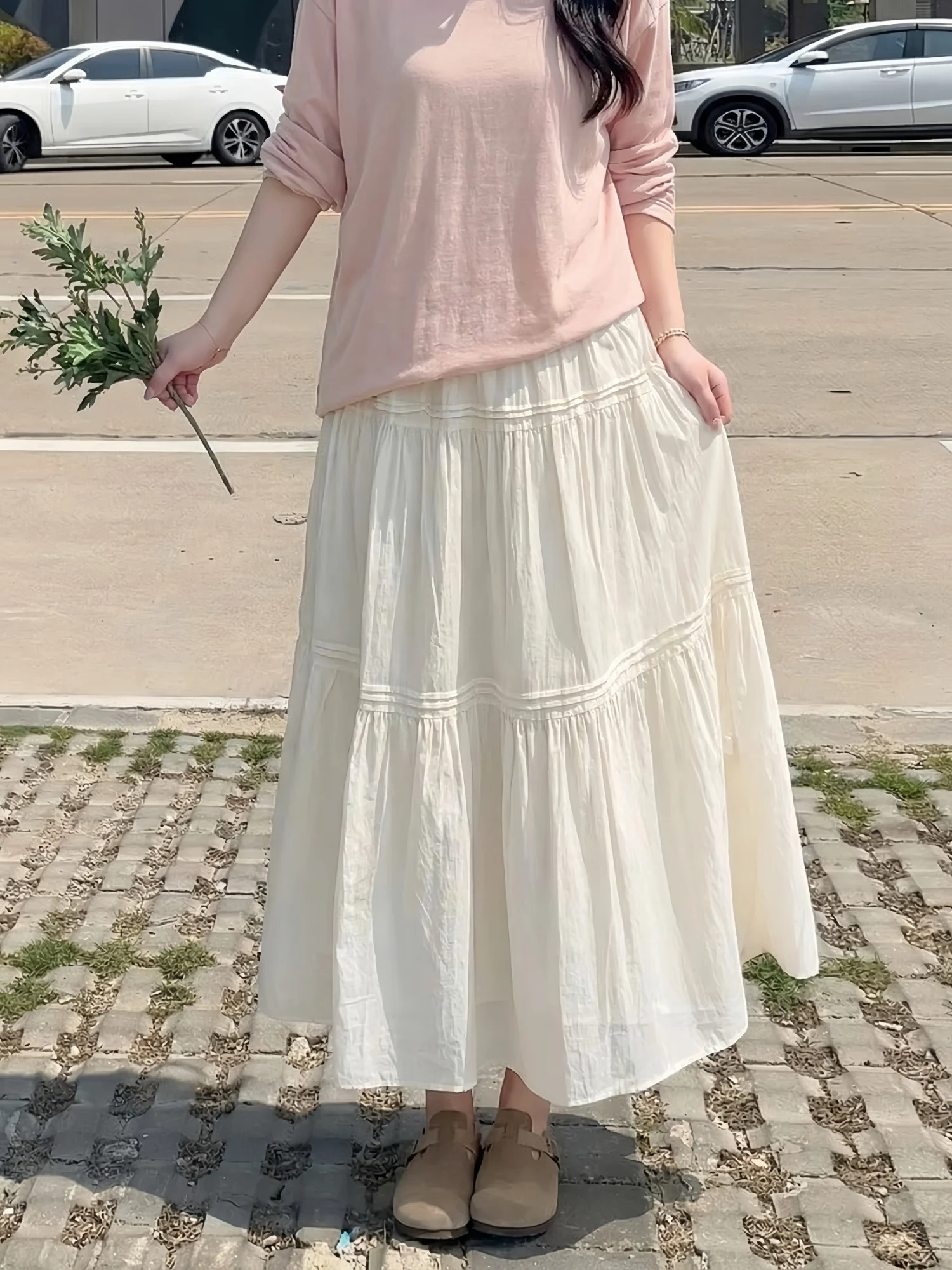 

Юбка-миди с высокой талией и эффектом многослойности, больших размеров, женская, весенний стиль, на резинке, скрывающая бедра, повседневная, для работы, из нейлона и вискозы