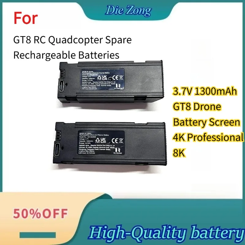

New For GT8 RC Quadcopter Spare Rechargeable Batteries 3.7V 1300mAh GT8 Drone Battery Screen 4K Professional 8K Battery