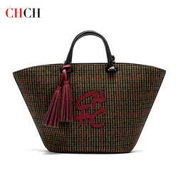 CHCH Women's Tote Bag 2025 New Retro Plaid Handbag Large Capacity Commuter Women's Bag