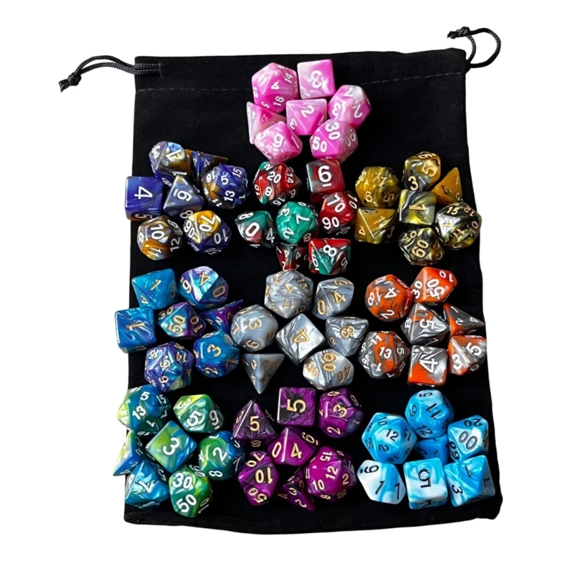 70Pcs MultiSided Polyhedral Dices Acrylic Game Dices 10 Color Tabletop Game Dices Suitable for Role Playing Game