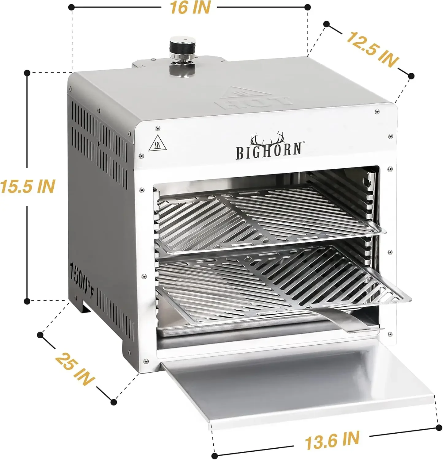 HORN OUTDOORS شواية غاز البروبان المحمولة بالأشعة تحت الحمراء، 1500 درجة منضدية من الفولاذ المقاوم للصدأ شواية ستيك للطهي السريع بالنسبة لي
