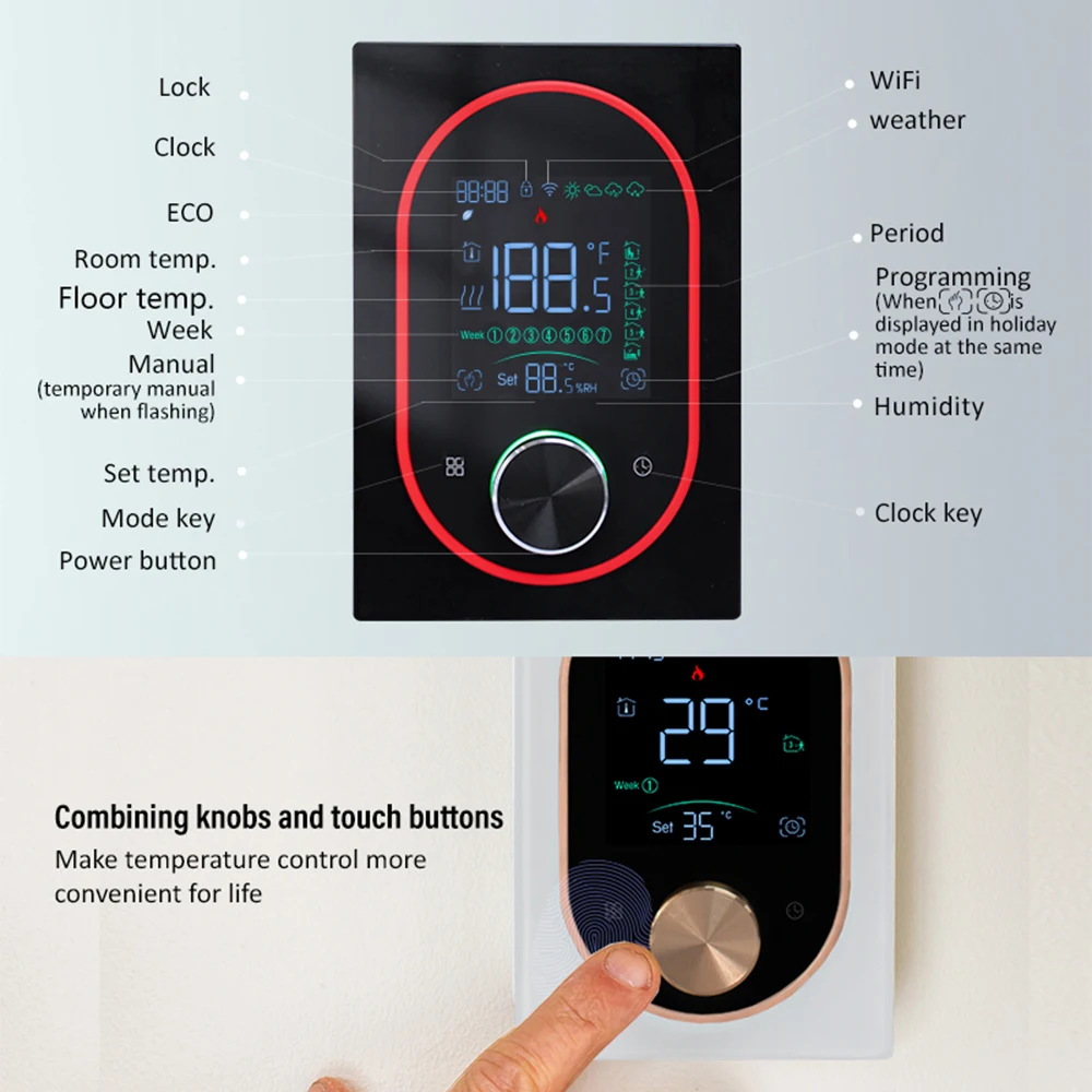WiFi Smart Knob Thermostat Floor Heating Water Gas Boiler Home Programmable Temperature Controller LED Touch Screen Google Home