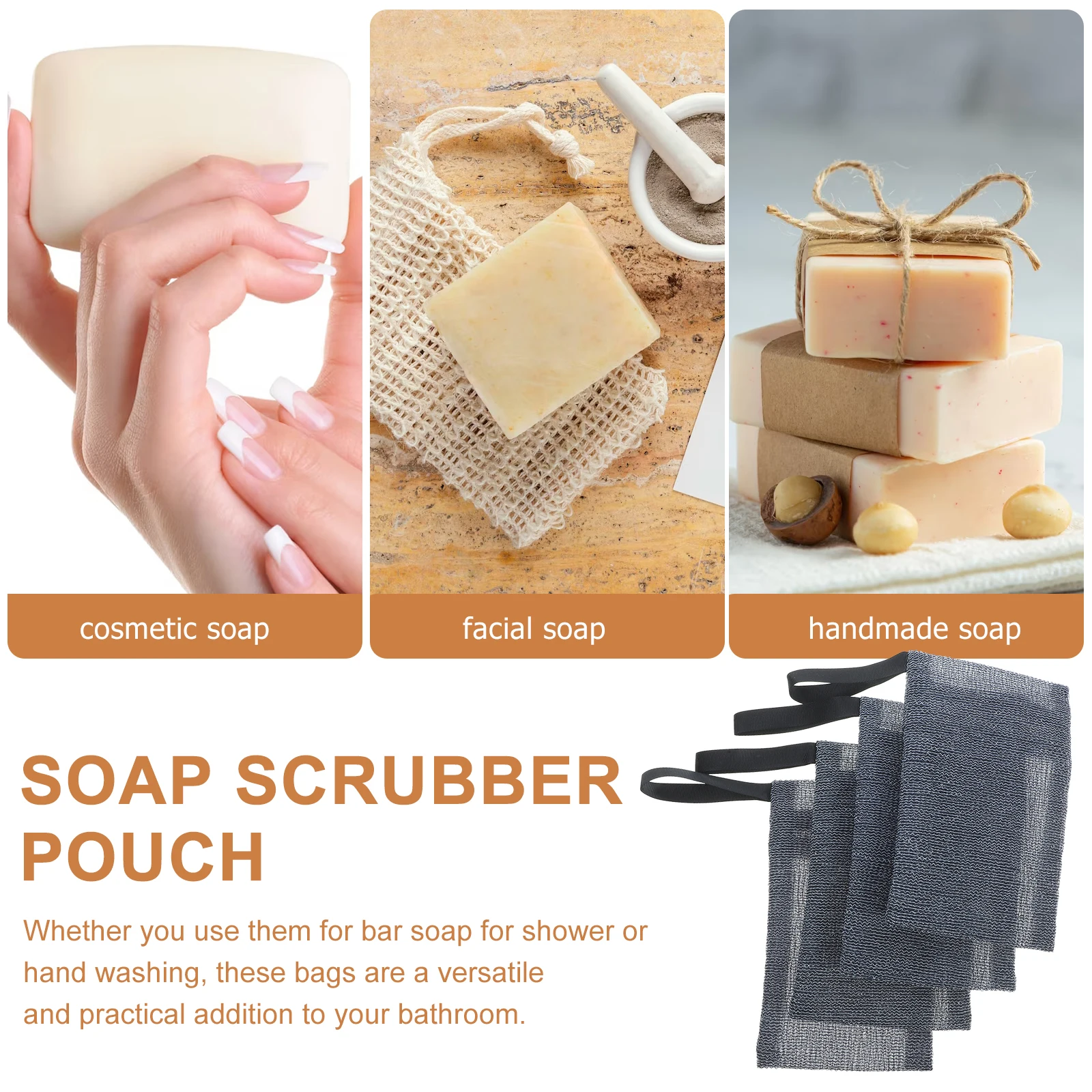 

4pcs Nylon Durable Bar Pouches Exfoliating Soap Soap Scrubber Pouch Sleeves Shampoo Bar Storage For Bathroom Shower Use