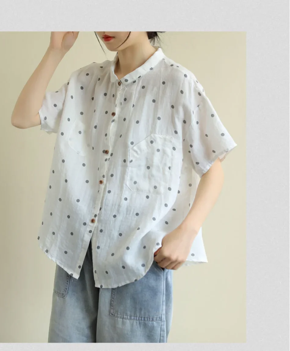 

2023 Summer New Women's Shirts Cotton and Hemp Oversize Loose Casual Mid Sleeve Shirt and Blouses for Women ERW1989