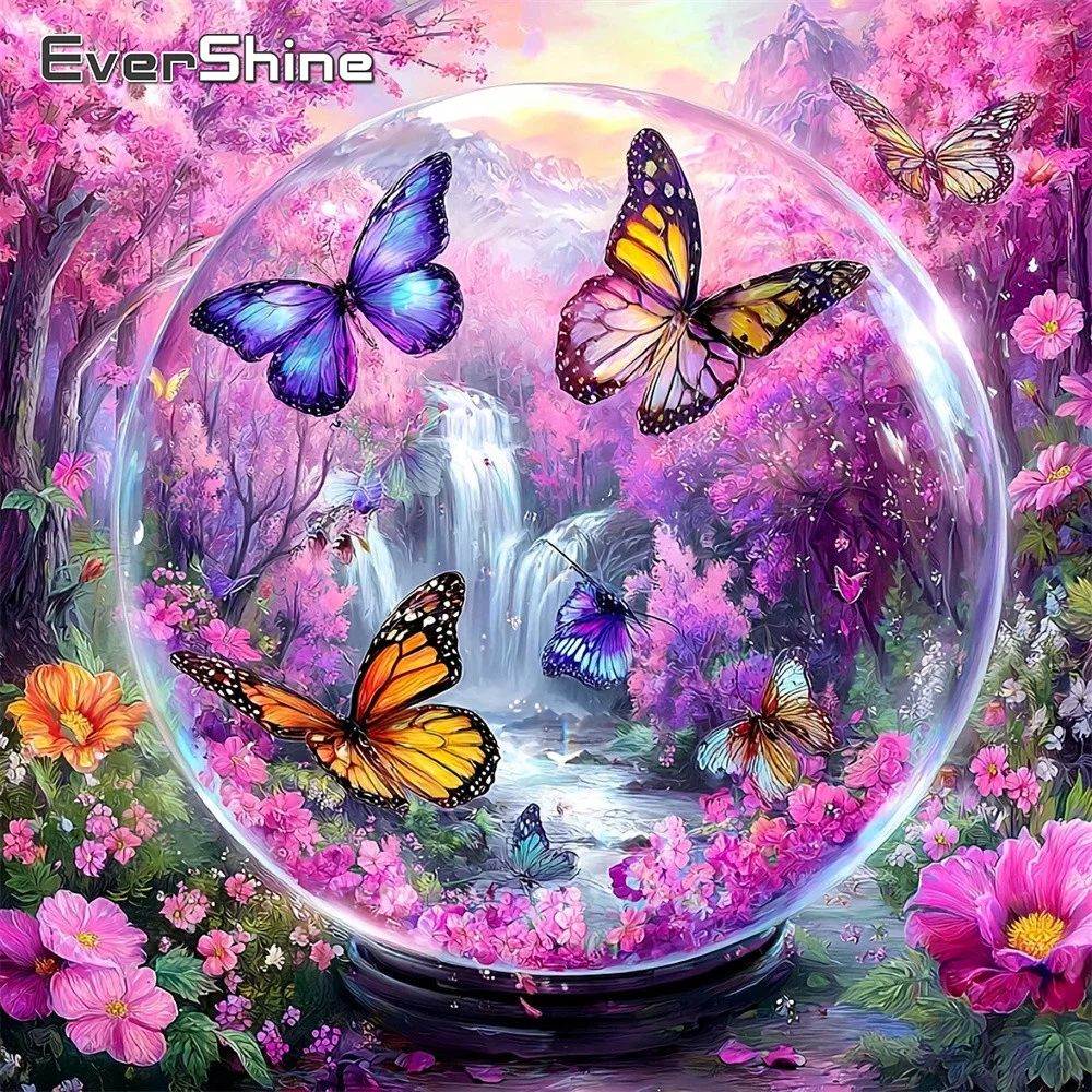 

EverShine Diamond Mosaic Landscape Waterfall Full Drill Embroidery Butterfly Rhinestones Painting Cherry Blossom Handmade Gift