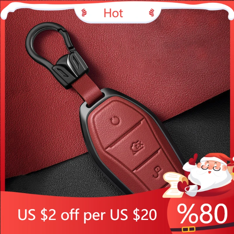 

Hot Metal Leather Car Remote Key Cover Case Holder shell Fob For BYD New ATTO 3 Song Pro Shark 6 Dolphin Seagu Interior Stickers