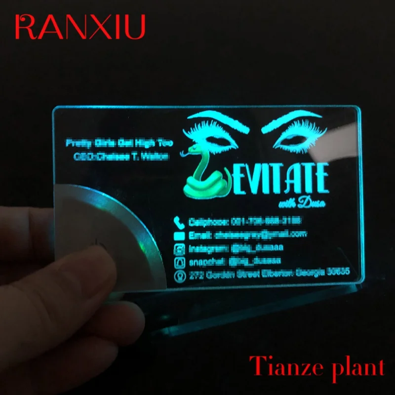 Custom Plain blank acrylic laser company gift give away with colorful lighting up  Led business card