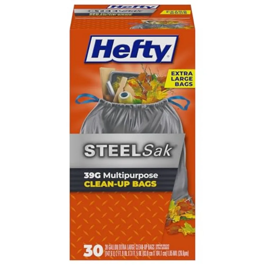 

Steelsak Heavy Duty Large Trash Bags, Gray, Unscented, 39 Gallon, 30 Count