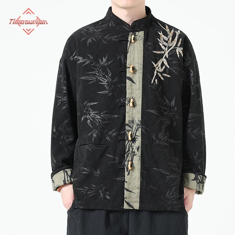 

2024 Autumn New Chinese Style Jackets Man Fashionable Bamboo Leaf Embroidery Retro Chinese Tang Costume Mens Clothing