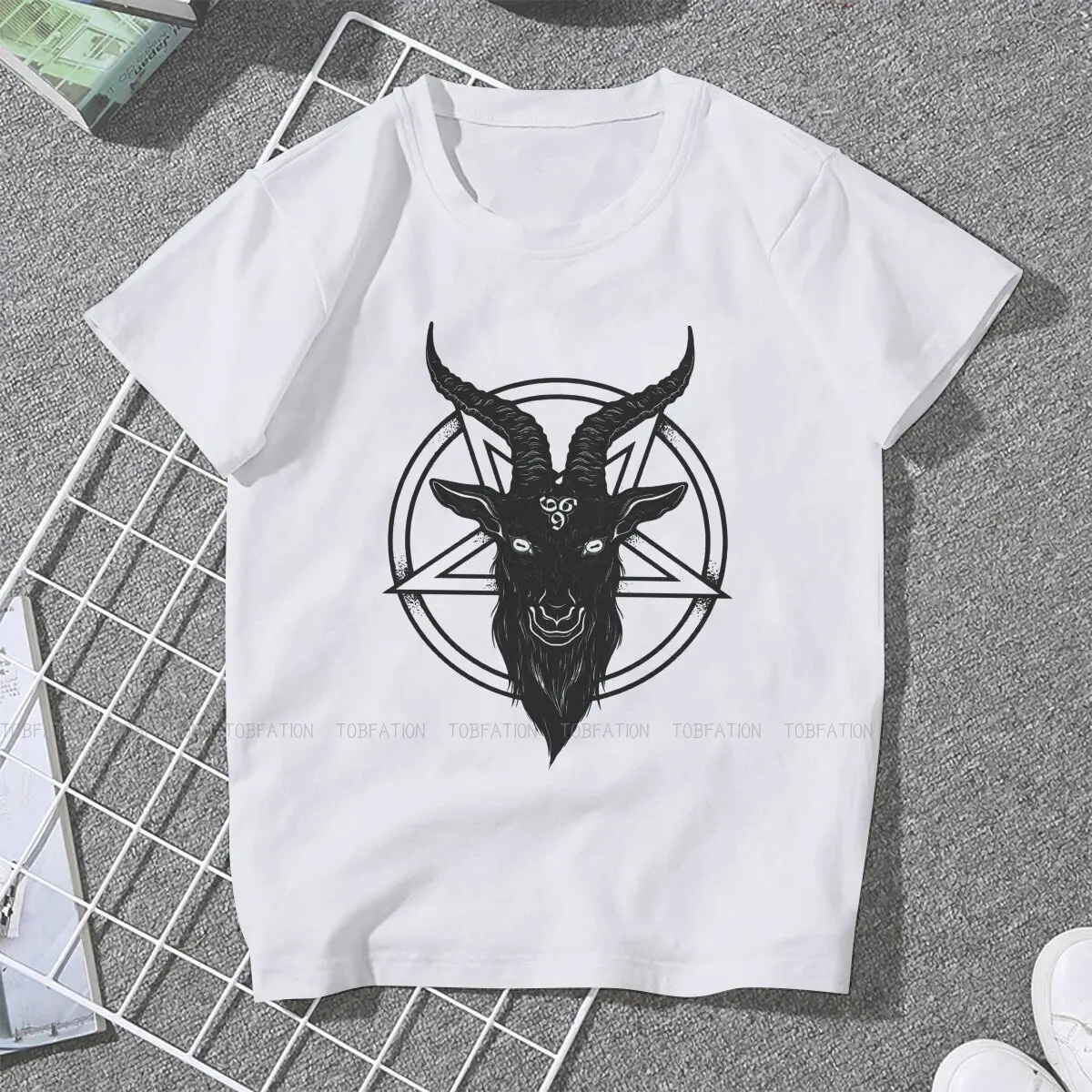 Goat O Neck TShirt Lucifer Hell Demon Bible Pure Cotton Basic T Shirt Woman Tops 5XL Fluffy