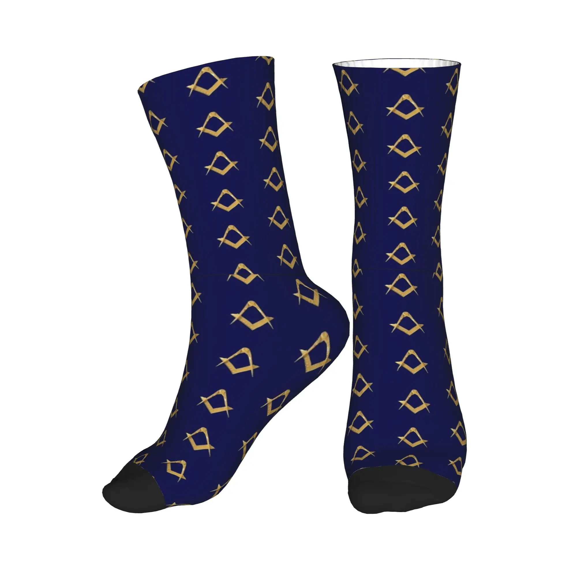 

Men Socks Freemason Pattern Gold Blue Square Compass Masonic Stockings Autumn Warm Soft Socks Outdoor Sports Non-Slip Socks