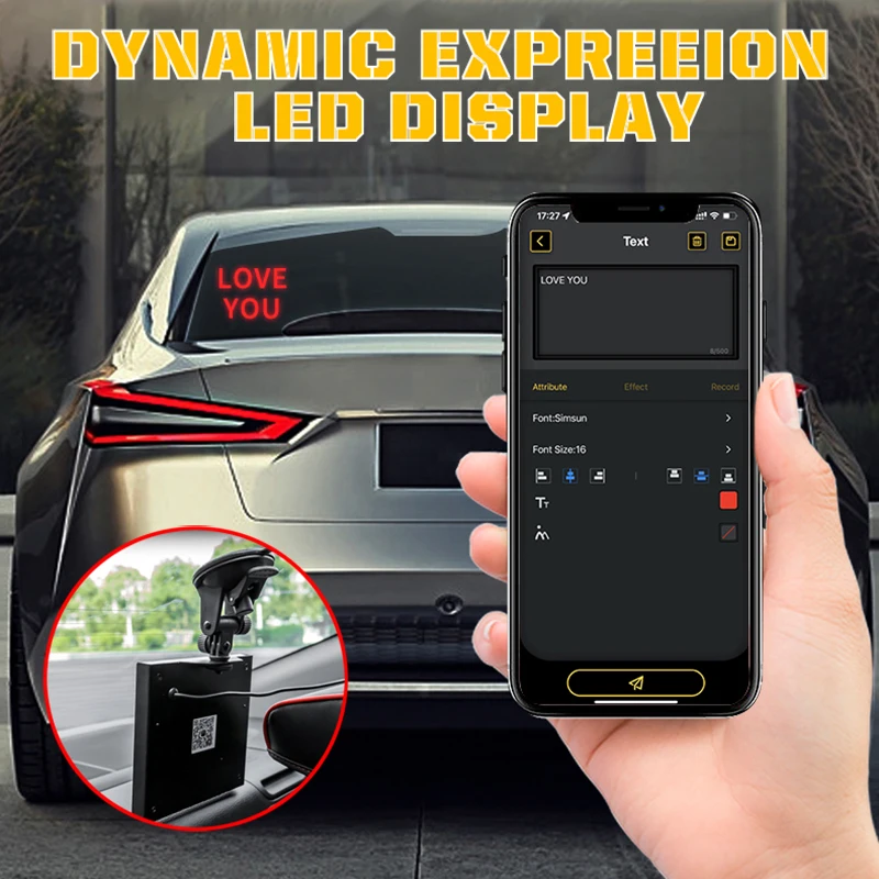 Full Color LED Display On Car Rear Window Mobile Phone APP Control DIY Expression Screen Panel Very Funny Light Show