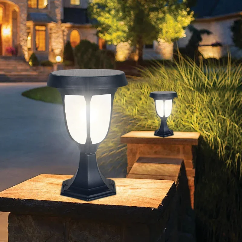 outdoor solar pillar light  powered landscape pathway garden lights Courtyard column head lamp