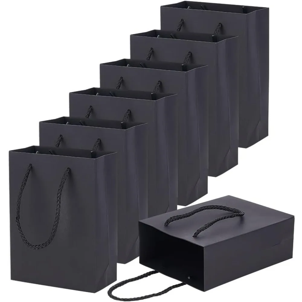 10 Pcs Thickened Kraft Paper Bags Black Paper Gift  Shopping  with Handles Recyclable Goody  for Gift Birthday