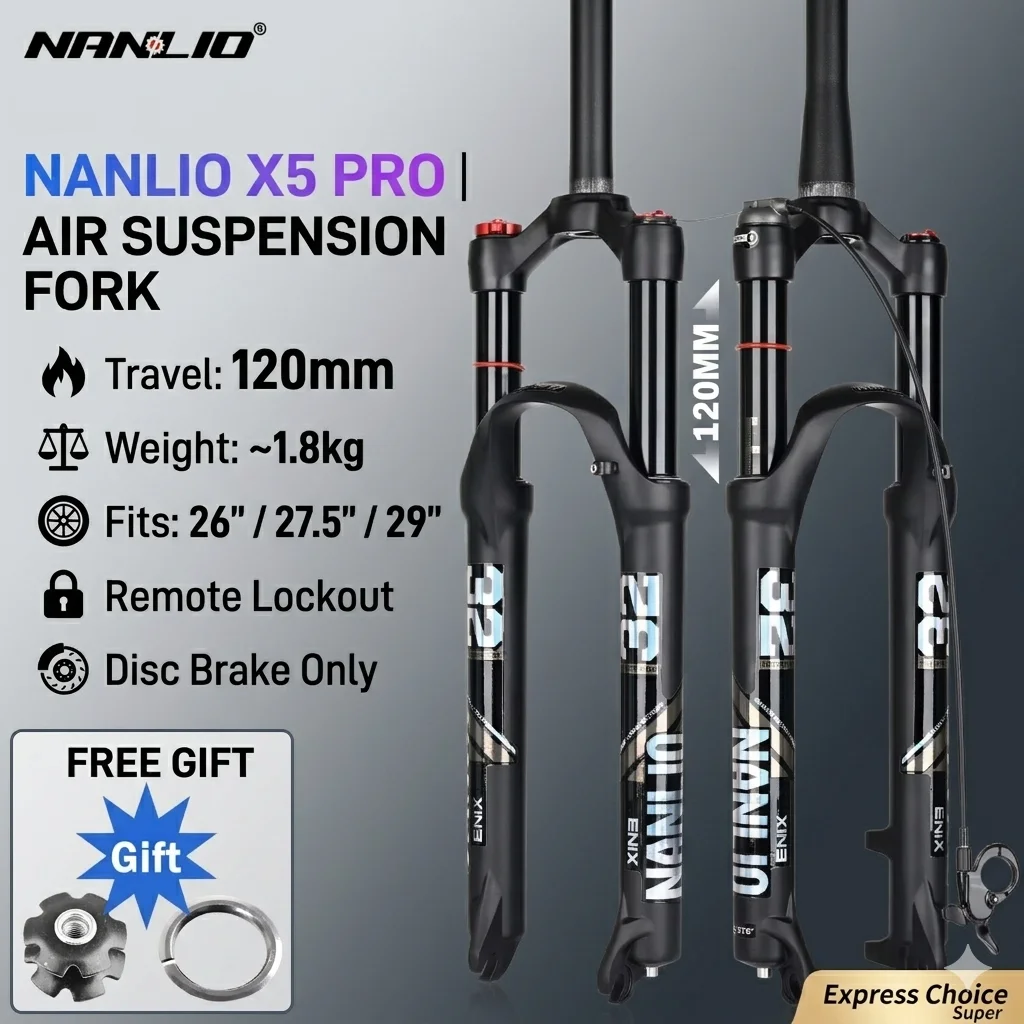 

Nanlio X5 PRO MTB Air Suspension Fork 120mm Travel 26 27.5 29 Inch Lightweight 1.8kg XC Mountain Bike Front Fork + Free Gift