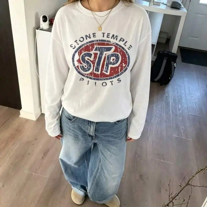 Women Long Sleeve T-shirt Stone Temple Pilots STP Vintage Letter Print Crew Neck Casual Tee