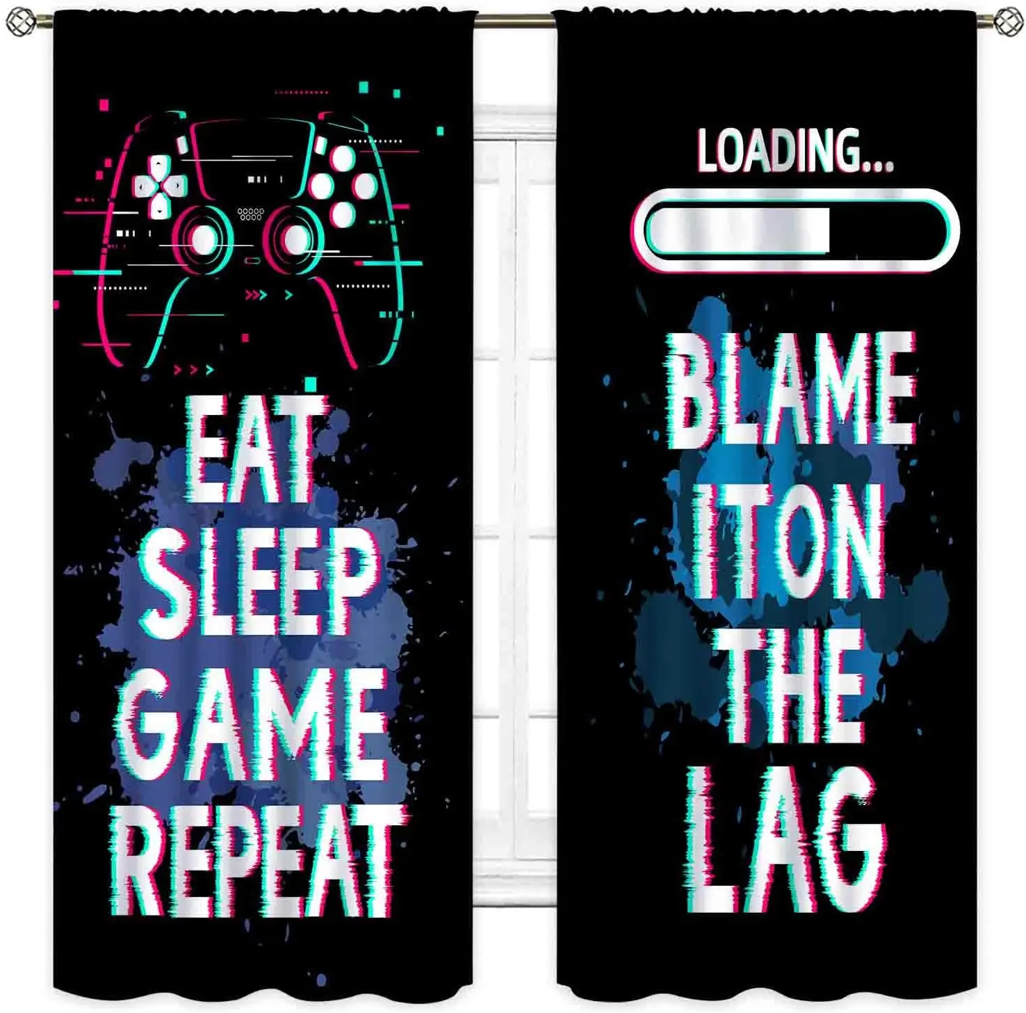Colorful Graffiti Gaming Curtains, Game Controller Print Window Drapes, for Boys Teens, Curtains for Bedroom Playroom LivingRoom