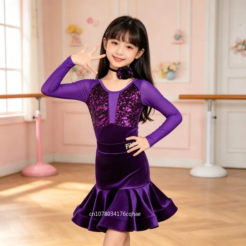 

Kids Girls Martial Arts Style Latin Dance Dress Professional Practice Stage Performance Costume Performance Accessories Zym