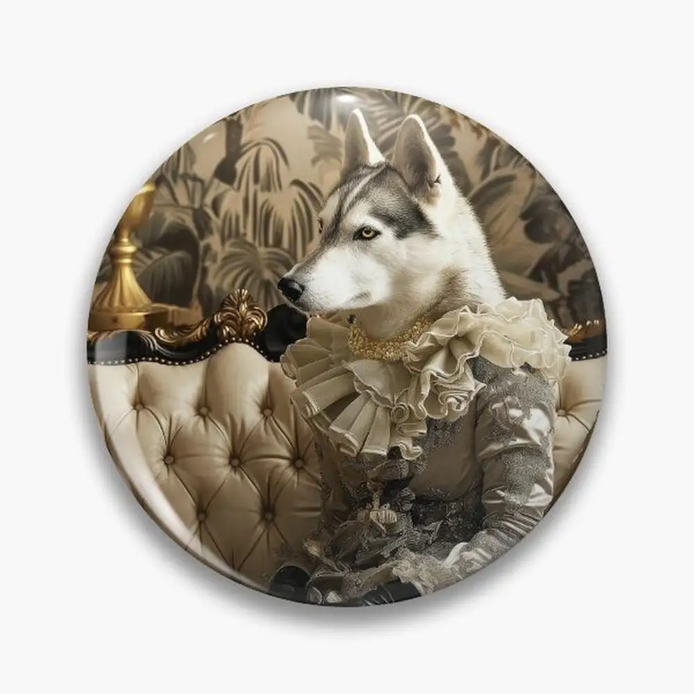 A husky wearing a Victorian style dress Pin Buttons Brooches  Jewelry Accessory Customize Brooch Fashion Lapel Badges